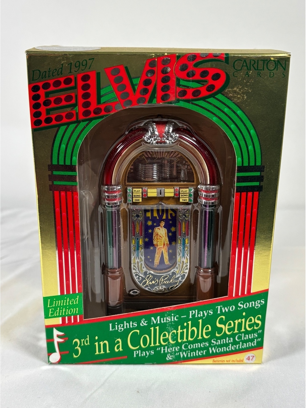 1997 Elvis Presley Collectible Music Jukebox Ornament with Lights and Two Songs